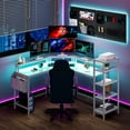 thumbnail image 5 of L Shaped Desk with Power Outlets & LED Lights, 62" Computer Desk with Full Monitor Stand & Storage Shelves, Corner Desk Gaming Desk, Ergonomic Home Office Desk, 5 of 7