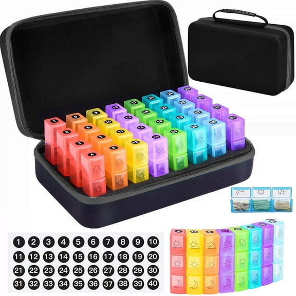 Monthly Pill Organizer 3 Times a Day,32 Daily Compartments & Portable 7-Day Travel Medicine Organizing Bag with Weekly Pill Bag 3 Times a Day