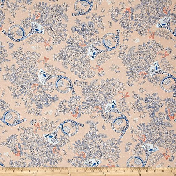 Ink & Arrow Melody French Horns Light Peach Fabric by The Yard