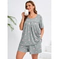 thumbnail image 2 of SHOWMALL Women's Plus Pajama Set 2 Piece Loungewear Short Sleeve Tops and Shorts Pink Stars 1X Soft Sleepwear with Pockets, 2 of 6