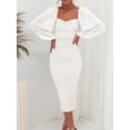 thumbnail image 3 of Mialoley Women's Slim Midi Dress Solid Color Long Sleeve Square Neck Slit Ruched Dress Party Gown, 3 of 9