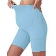 thumbnail image 3 of PULLIMORE Womens Maternity Yoga Shorts Over the Belly Workout Running Active Pregnant Short Pants with Pockets (L, Blue), 3 of 6
