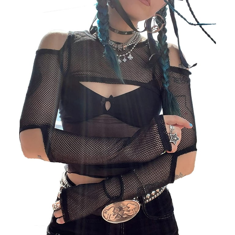 DanceeMangoos Women Shrug Crop Top Long Sleeve Cyber Y2k Knit Mini