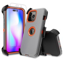 NIFFPD iPhone 14 Pro Case with Screen Protector Belt-Clip Holster, Heavy Duty Hard Shockproof Phone Case for iPhone 14 Pro 6.1" Gray Orange