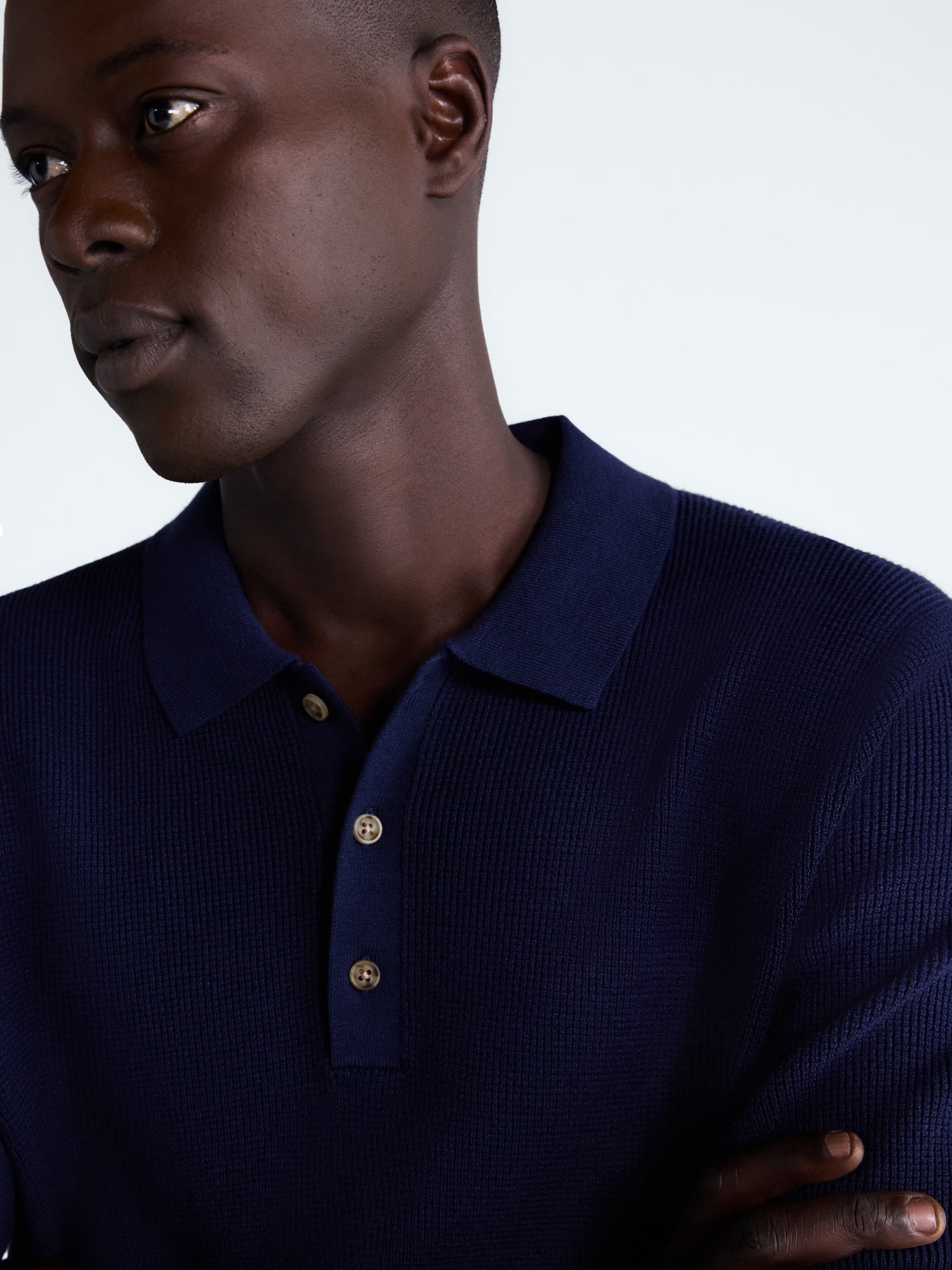 Free Assembly Men's Textured Polo Sweater with Short Sleeves, Lightweight, Sizes XS-3XL