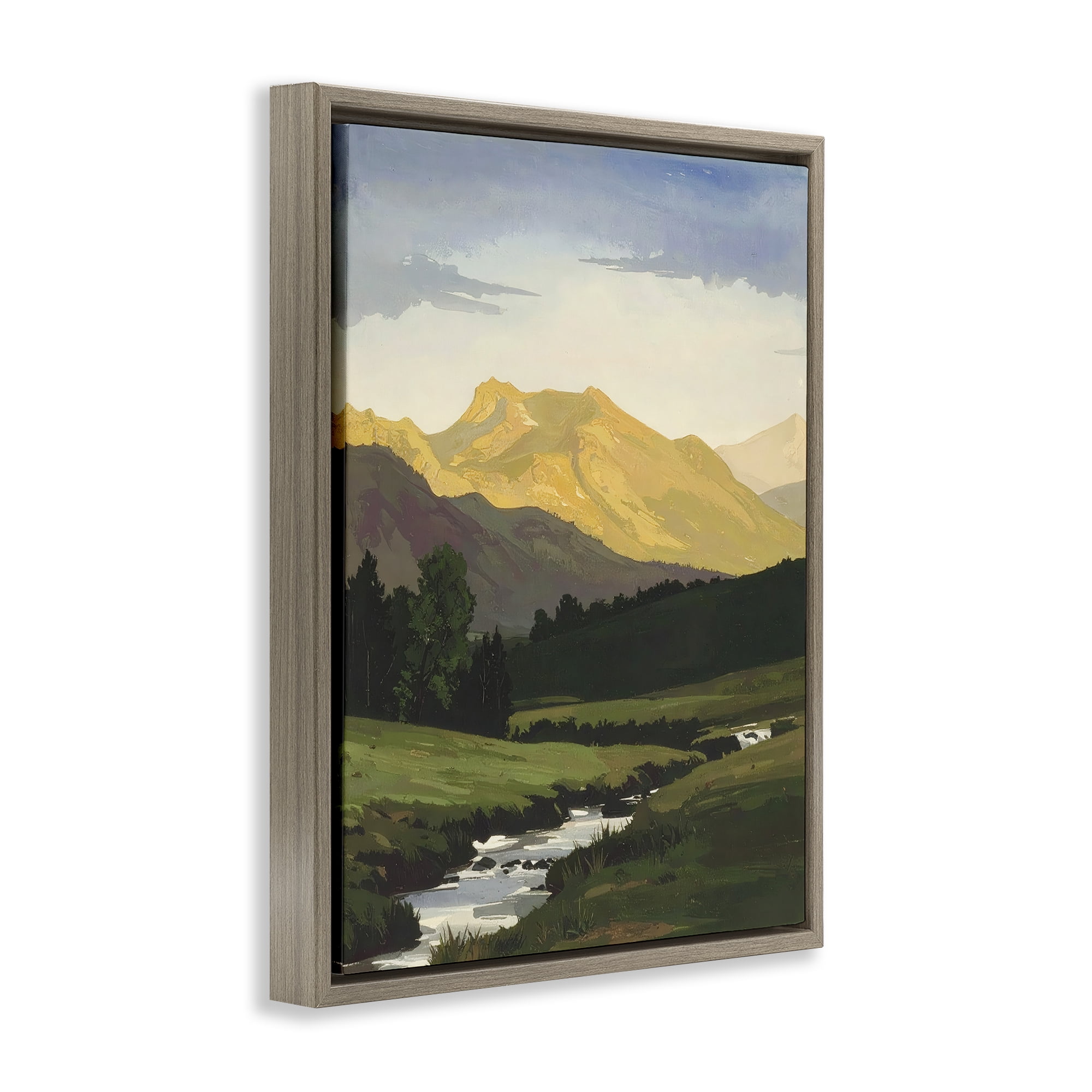 Stupell Industries Mountain Across The Valley Brown Framed Floater Canvas Wall Art, design by Alonza Saunders