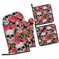thumbnail image 1 of LAKIMCT Skull Roses Oven Mitts and Pot Holders Sets Non-Slip Potholders Heat Resistant Oven Gloves for Kitchen Baking Cooking BBQ, 4-Piece Set, 1 of 9