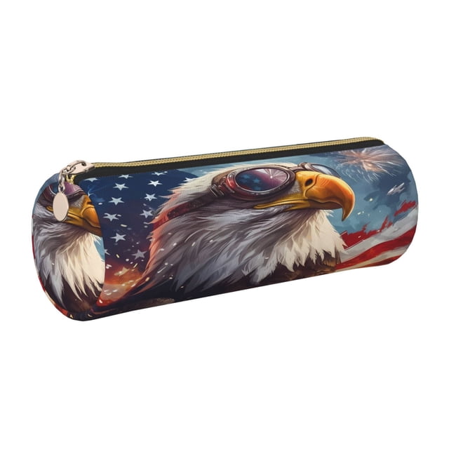 Disketp Bald Eagle Pilot Estuche Organizador de Lápices de Cuero, Estuche de Oficina con Cremallera para Bolígrafo y Lápiz