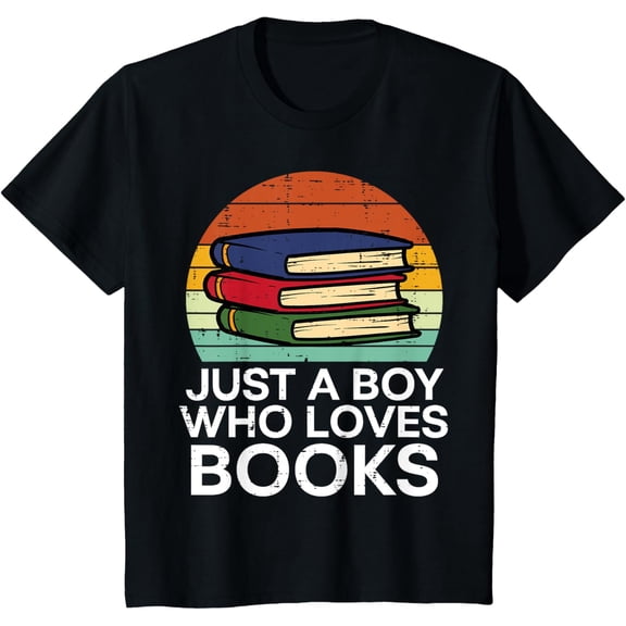 Kids Just A Boy Who Loves Books Read Reading Librarian Kids T-ShirtMen's and women's gift, black and white T-shirt, size: Extra large S-4XL