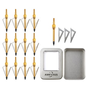 AMEYXGS 12pcs Archery Crossbow Shooting Hunting 3 Blade & Storage Iron Box