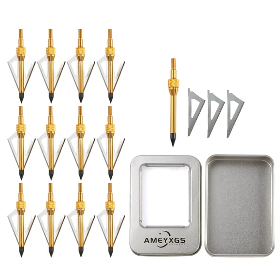 AMEYXGS 12pcs Archery Crossbow Shooting Hunting 3 Blade & Storage Iron Box