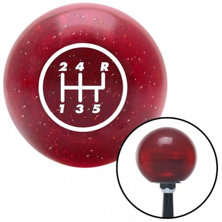 American Shifter 46644 White 5 Speed Shift Pattern - 5RUR Red Metal Flake Shift Knob with M16 x 1.5 Insert