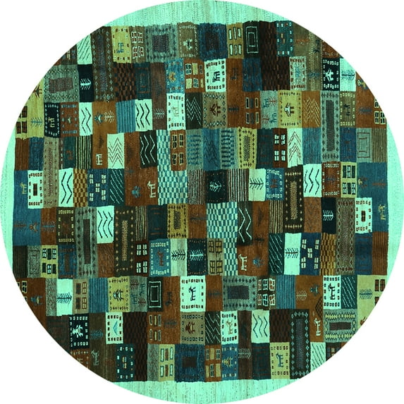 Ahgly Company Indoor Round Abstract Turquoise Blue Contemporary Area Rugs, 7' Round
