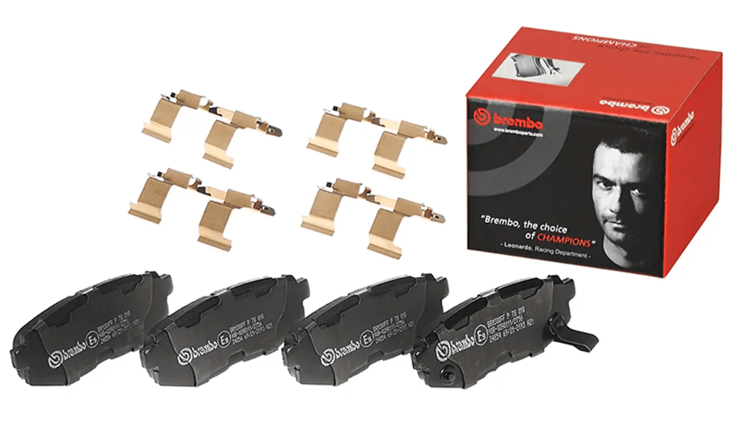 Brembo P78018; Brake Pad; FMSI Number D1124-8231; Low-Metallic; Set Of 4; With Mounting Hardware And Pad Wear Sensor