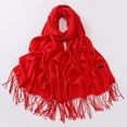 thumbnail image 4 of Fgnfyis Women Solid Color Scarf Imitation Wool Thickened Warm Tassel Shawl Wrap Soft Winter Accessory Red, 4 of 4