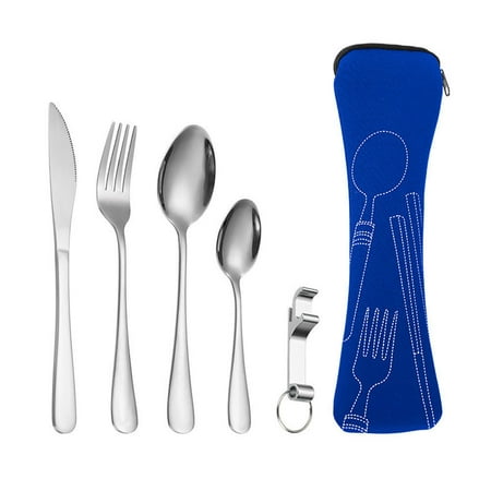 

TOYMYTOY 5 Pcs Portable Stainless Steel Cutlery Five-piece Set Durable Cutlery With Storage Pouch