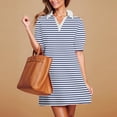 thumbnail image 4 of Summer Dresses for Women 2025, Women's Summer Lapel Collared V Neck Striped Dress Casual Short Sleeve Dresses(Light Blue,S), 4 of 8
