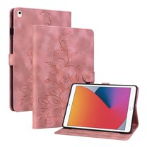 FJLBDE Case for iPad 9th 8th 7th Gen 10.2 inch 2021 2020 2019, Embossed Flower PU Leather Flip Wallet Folio Stand Cover, Pink