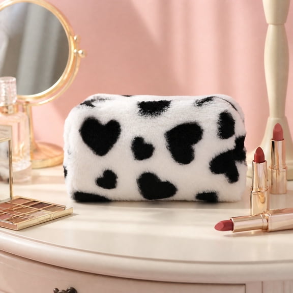 Makeup Pouch with Zipper, 7.1 x 3.9 x 3.1 Inch Cloth Travel Organizer for Home, Office, Lipstick, and Jewelry