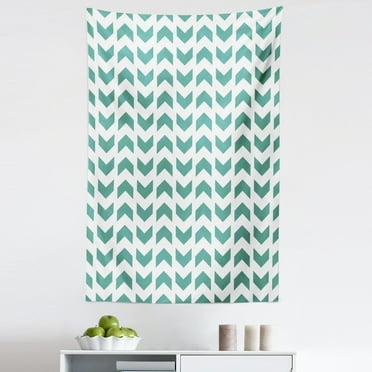 Chevron Tapestry, Abstract Zigzag Chevron Tribal Pattern with Minimalist Effects Modern Boho Design, Fabric Wall Hanging Decor for Bedroom Living Room Dorm, 5 Sizes, Teal White, by Ambesonne