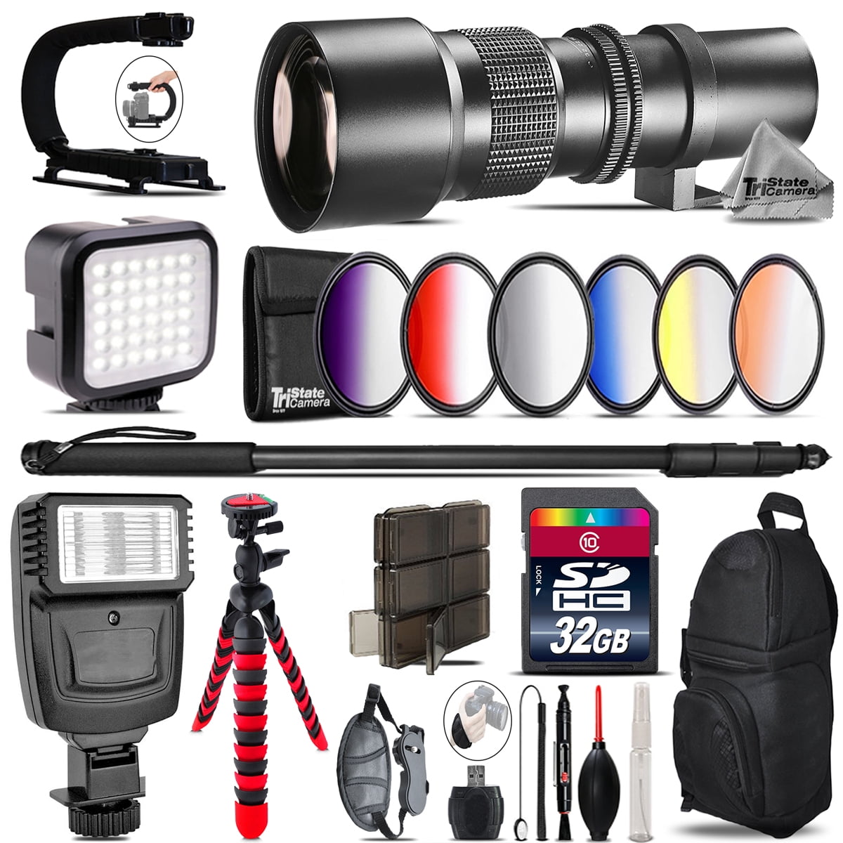 500mm Telephoto Lens for Nikon D5600 D7500 Video Kit + Flash 32GB