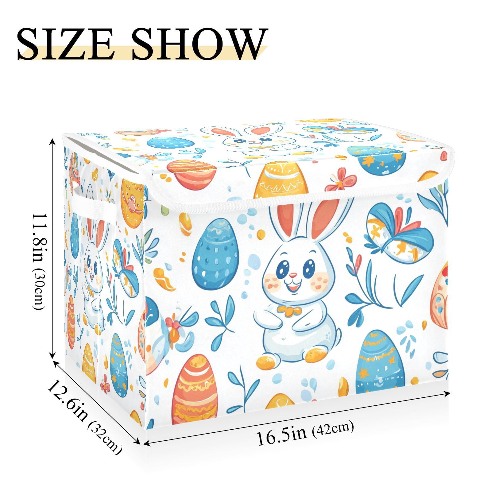 Easter Eggs Rabbits Leaves Storage Basket for Shelves Foldable Container Organizer for Organizing Toys Clothes Books with Handles