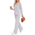 thumbnail image 2 of MOYIKO Two Piece Lounge Sets for Women Casual Lace Pajamas Set Wide Leg Pants Winter Matching 2 Piece Outfits Trendy Clothes, 2 of 7