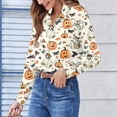 thumbnail image 7 of Womens Halloween Graphic Shirts Pumpkin Witch Print V Neck Tops | 2026 Casual Fall 3/4 Sleeve T Shirts,Funny Halloween Graphic Costume,Fall Festival Events,Halloween Party,Happy Halloween, 7 of 7