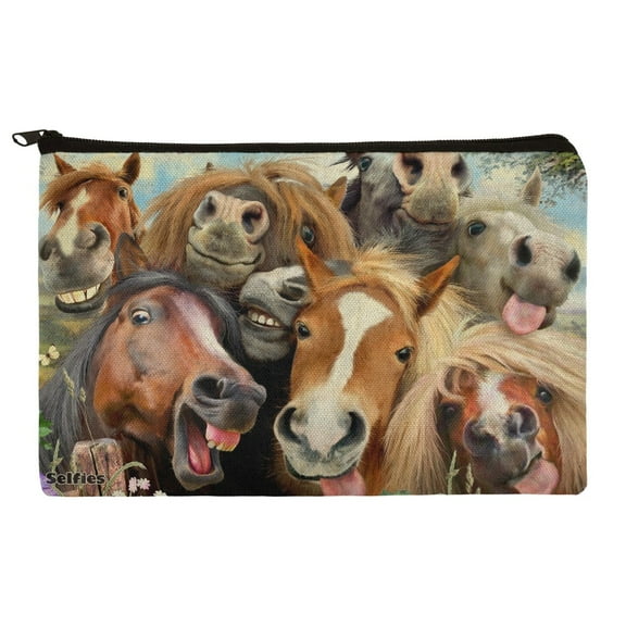 Horses Selfie Pencil Pen Organizer Zipper Pouch Case