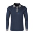 thumbnail image 4 of WTOBBY Men's Long Sleeve Plaid Collar Polo Shirt Golf Tee Basic Casual Top with Lightweight Regular Fit for Everyday Wear and Trendy Style,Navy 2XL, 4 of 5