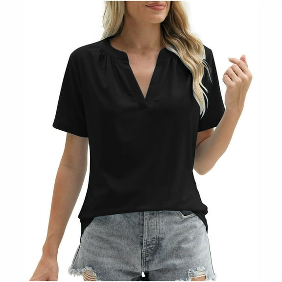 Womens Summer Tops Crewneck Lace Crochet Short Sleeve Shirts V Neck T Shirts for Women Summer Dressy Casual Loose Fit Short Sleeve Solid Tops Lightweight Golf Shirts Workout