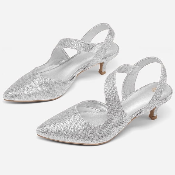 Bocca Women's Heel Pumps Silver 2 inch Slingback Dress Shoes 8M