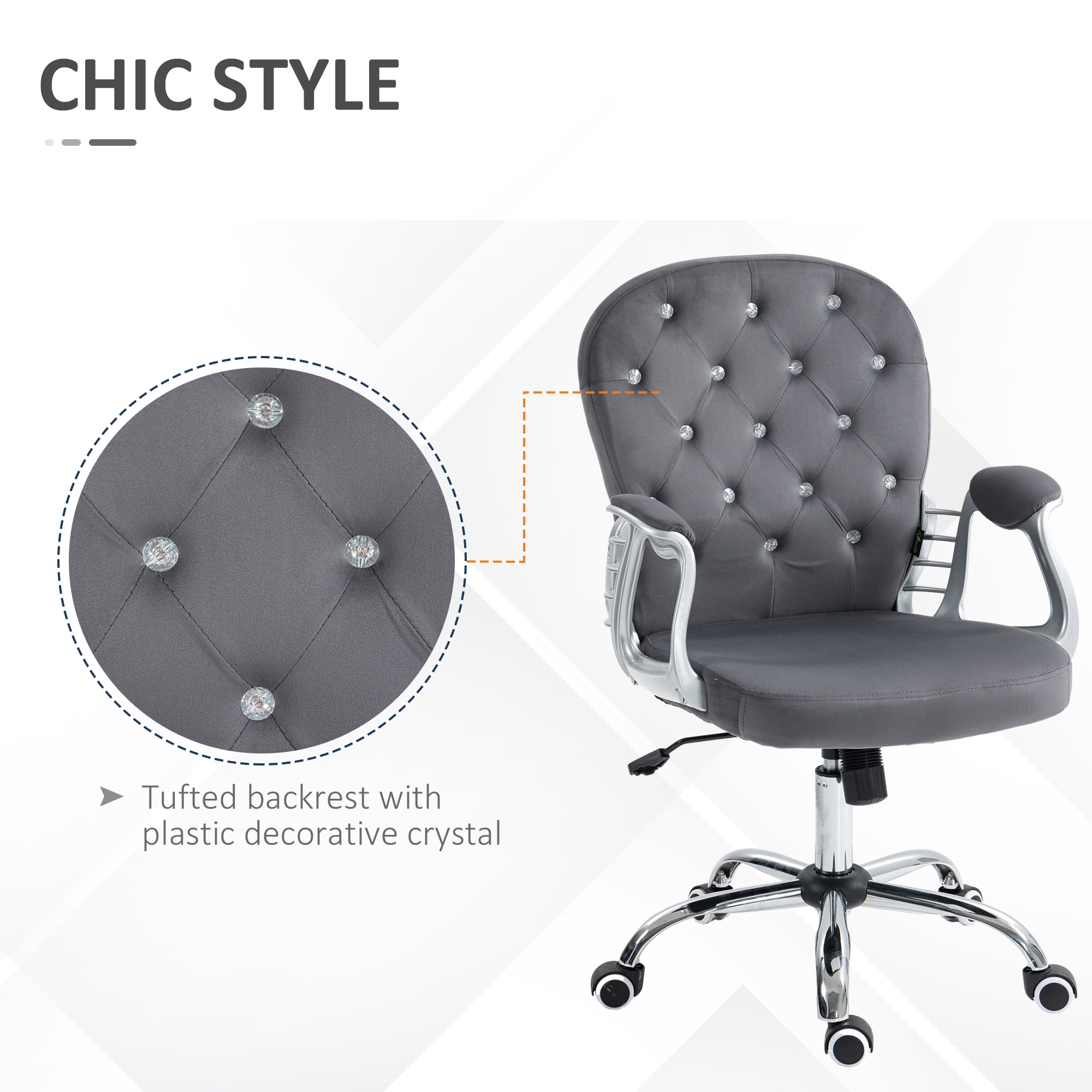 Vinsetto Button Tufted Home Office Chair with Adjustable Height Armrests