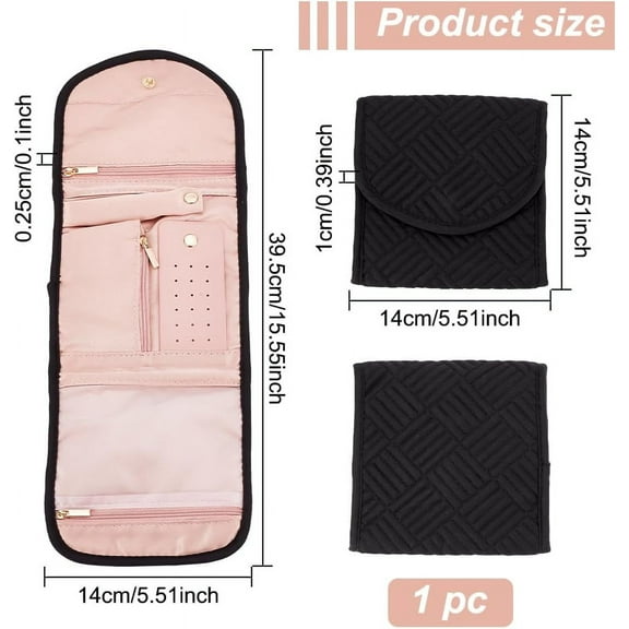 1 pc Jewelry Travel Case Jewelry Travel Organizer Foldable Jewelry Storage Roll Square Jewelry Envelope Bag with Flap for Necklaces Earrings Rings Bracelets Black