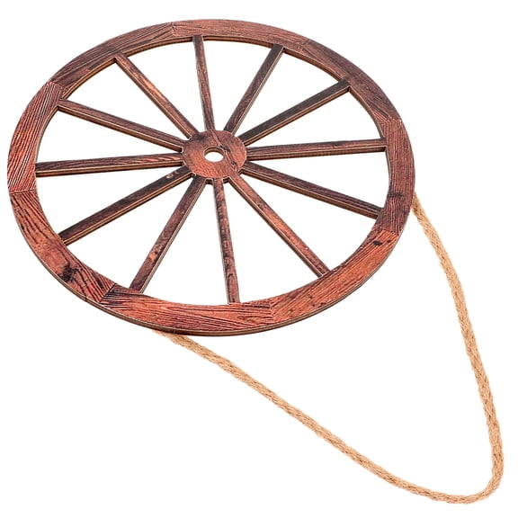 Tineasur Rustic Dark Red Wooden Wagon Wheel Wall Decor Set for Home and Garden Vintage Style