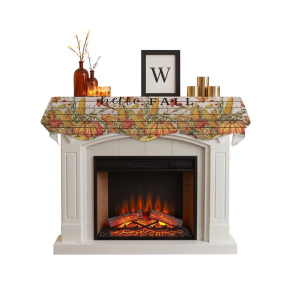 Hello Fall Fireplace Mantel Scarf Cover 60"Wx17"L,Fireplace Mantel Shelf Top Runner,Orange Pumpkins Birds Vintage Thanksgiving Mantle Dresser Scarves Table Runner for Holiday Party Living Room Decor