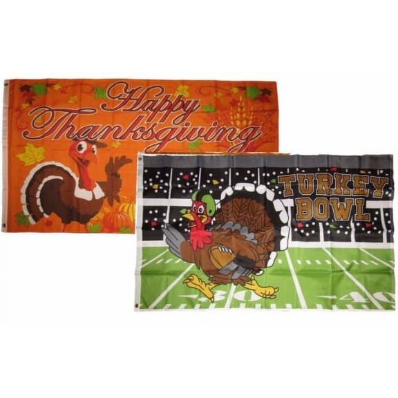 3x5 Happy Thanksgiving 2 Pack Flag Wholesale Set Combo #4 3'x5' Banner Grommets