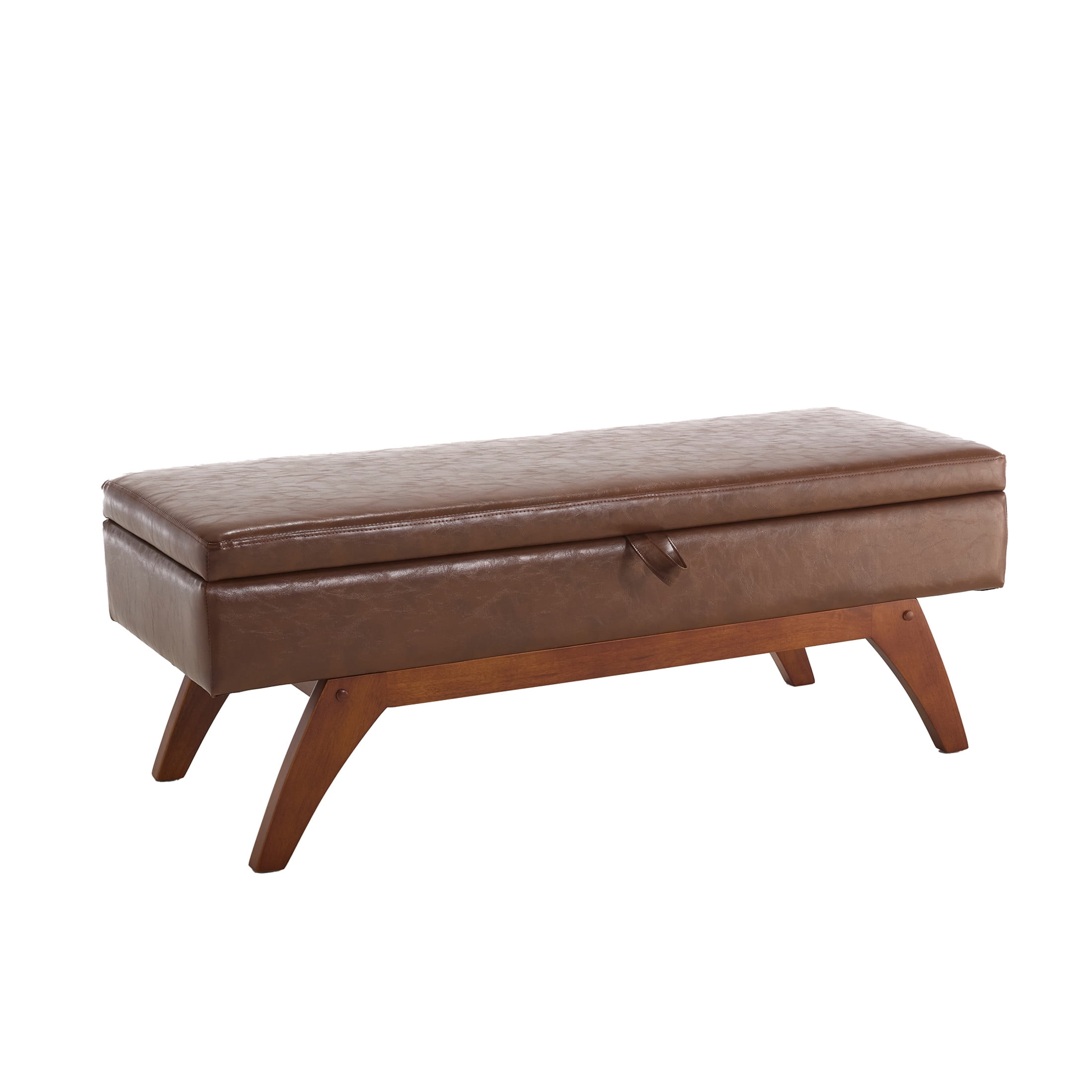 Madeleine Classic PU Upholstered Bed End Stool with Solid Wood Legs and Hidden Storage, Brown