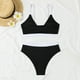 thumbnail image 4 of Conjunto de Bikini de Cintura Alta para las Mujeres Bloque de Color Cruzando Suspensiones, Traje de Baño de Moda sin Espalda Sexy, 4 of 5