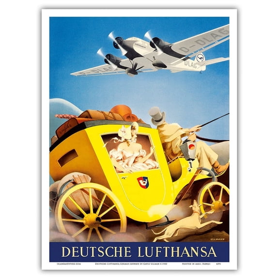 Deutsche Lufthansa German Airways - Junkers JU-52 Aircraft - Vintage Airline Travel Poster by Gayle Ullman c.1933 - Master Art Print (Unframed) 9in x 12in