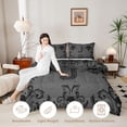 thumbnail image 3 of Castle Fairy Gothic Skull Letter J Queen Comforter Set 3pcs for Adults,Spooky Flowers Bedding Comforter Set,Black Reversible, 3 of 6