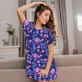 thumbnail image 3 of Gaeub Blue Skull Rose Print Women's Short-Sleeved Nightdress,Loose Comfy Pajama Sleepwear,Summer Night-dresses for Women, 3 of 6