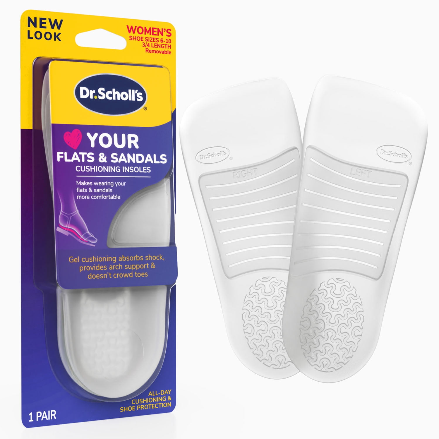 (3 pack) Dr. Scholl's® Love Your Flats & Sandals 3/4 Length Gel Insoles, All-day Comfort, 1 Pair