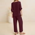 thumbnail image 6 of Women's 2 Piece Lounge Set, 3/4 Sleeve V Neck Casual Top and Wide Leg Pants, Soft Material Matching Outfit for Daily Wear, Beach Travel and Relaxation-Wine, 6 of 7