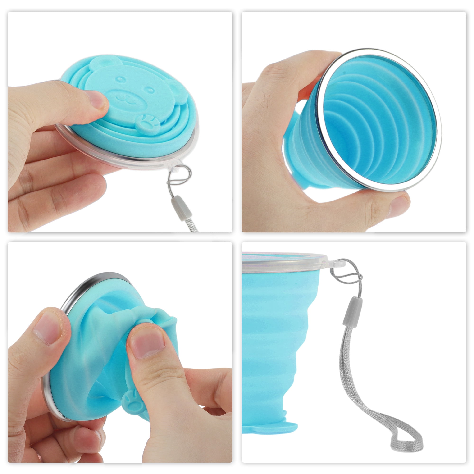 Unique Bargains Folding Cup Bears Design Collapsible Cups 1 Pc  Sky Blue 270ml