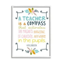 Stupell Teacher Is A Compass Inspiring Phrase Botanical & Floral Painting White Framed Art Print Wall Art