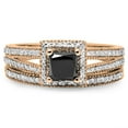 thumbnail image 3 of 1.35 Carat (ctw) 10K Rose Gold Princess Cut Black & Round White Diamond Ladies Split Shank Halo Style Bridal Engagement, 3 of 7