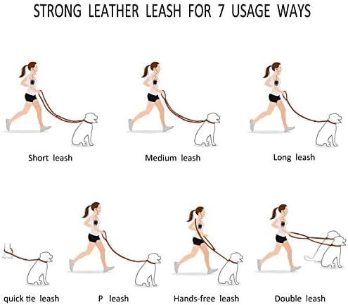 Multi Function 8ft Leather Dog Leash, Genuine Leather Hands Free Leash for Small, Medium and Large Dogs