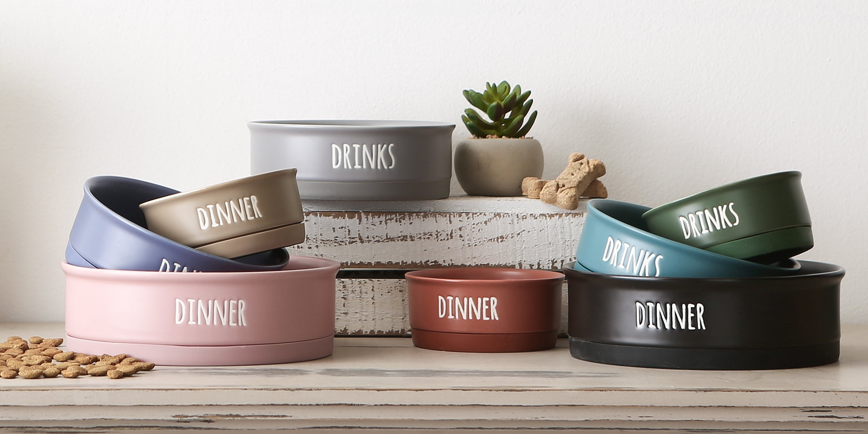 Bone Dry Ceramic Pet Bowl Set 2 Piece Dinner, Drinks & Dessert, Black, Medium