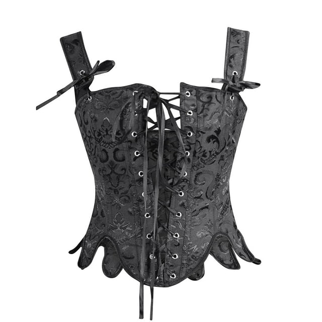 Hauts Corset Gothiques pour Femmes, Renaissance, à Lacets, à Nouer à l'Avant, Bustier, Corsets, Jacquard Floral, Gaine Médiévale, Noir, m